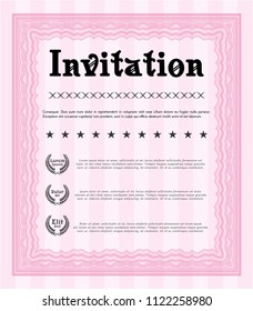 Pink Retro invitation template. Lovely design. With background. Vector illustration. 