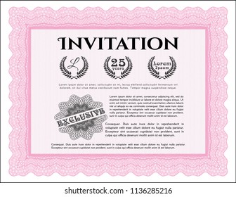 Pink Retro invitation template. Lovely design. Printer friendly. Detailed. 