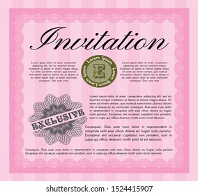 Pink Retro invitation template. Lovely design. With background. Vector illustration. 