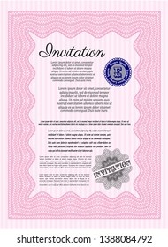Pink Retro invitation template. Modern design. With complex linear background. Vector illustration. 