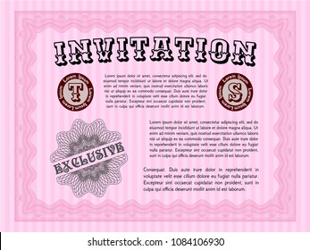 Pink Retro invitation template. Money Pattern design. Customizable, Easy to edit and change colors. With guilloche pattern. 