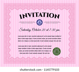 Pink Retro invitation template. Money design. With complex linear background. Vector illustration. 