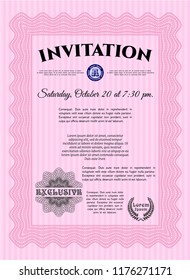 Pink Retro invitation template. Money style design. Vector illustration. Printer friendly. 