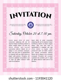 Pink Retro invitation template. Money design. With linear background. Vector illustration. 