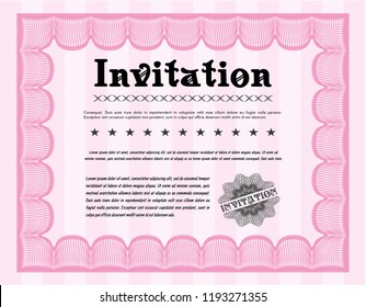 Pink Retro invitation template. Money style design. Detailed. Printer friendly. 