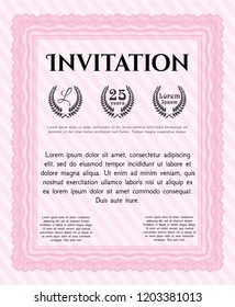 Pink Retro invitation template. Money Pattern. With great quality guilloche pattern. Customizable, Easy to edit and change colors. 