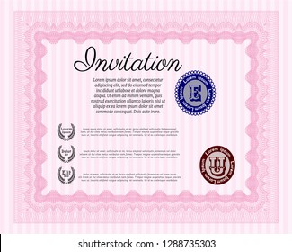 Pink Retro invitation template. Money Pattern design. Customizable, Easy to edit and change colors. With background. 