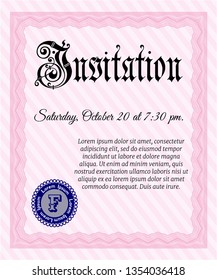 Pink Retro invitation template. Money Pattern. Customizable, Easy to edit and change colors. Printer friendly. 