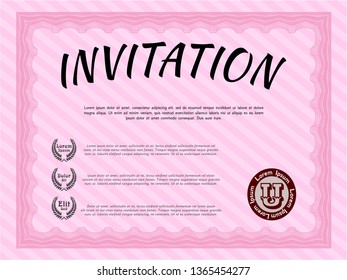 Pink Retro invitation template. Money design. Printer friendly. Detailed. 