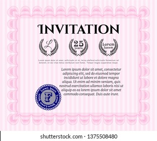 Pink Retro invitation template. Money design. With quality background. Detailed. 