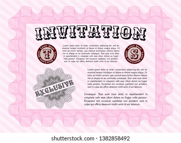 Pink Retro invitation template. Money design. With guilloche pattern and background. Vector illustration. 