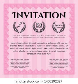 Pink Retro invitation template. Money Pattern design. With guilloche pattern and background. Detailed. 
