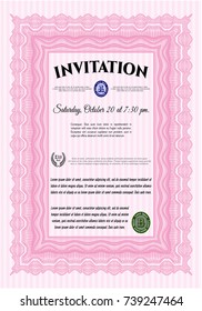 Pink Retro invitation template. Money design. Detailed. With background. 