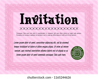 Pink Retro invitation template. Nice design. Customizable, Easy to edit and change colors. With guilloche pattern and background. 