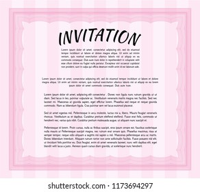 Pink Retro invitation template. Nice design. Detailed. Printer friendly. 