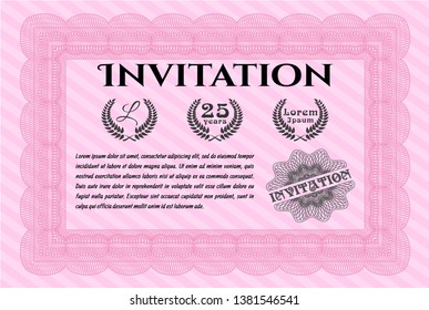 Pink Retro invitation template. Nice design. Detailed. With complex linear background. 