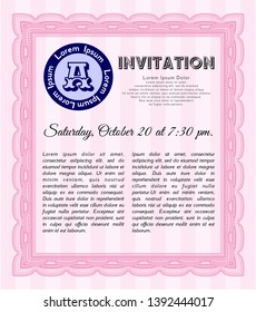 Pink Retro invitation template. Nice design. Vector illustration. With linear background. 