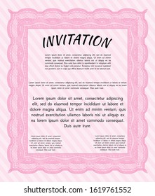 Pink Retro invitation template. Nice design. With great quality guilloche pattern. Detailed. 