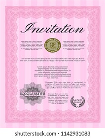 Pink Retro invitation template. Perfect design. With quality background. Detailed. 