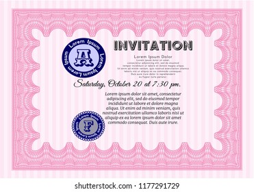 Pink Retro invitation template. Perfect design. With linear background. Vector illustration. 