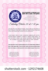 Pink Retro invitation template. Perfect design. Detailed. With complex linear background. 