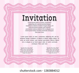 Pink Retro invitation template. Perfect design. With background. Detailed. 