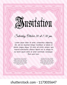Pink Retro invitation template. Printer friendly. Money style design. Customizable, Easy to edit and change colors. 