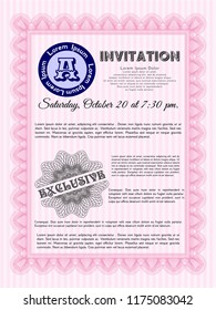 Pink Retro invitation template. Printer friendly. Sophisticated design. Customizable, Easy to edit and change colors. 