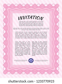 Pink Retro invitation template. Printer friendly. Detailed. Retro design. 