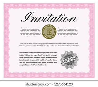 Pink Retro invitation template. Printer friendly. Vector illustration. Retro design. 