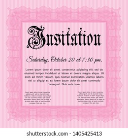 Pink Retro invitation template. Printer friendly. Nice design. Detailed. 