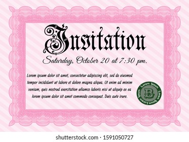 Pink Retro invitation template. Printer friendly. Nice design. Vector illustration. 