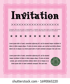 Pink Retro invitation template. Printer friendly. Customizable, Easy to edit and change colors. Good design. 
