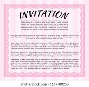 Pink Retro invitation template. With quality background. Lovely design. Vector illustration. 