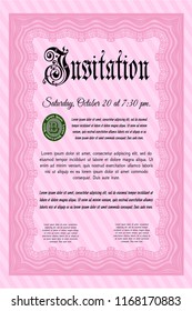 Pink Retro invitation template. With quality background. Modern design. Detailed. 