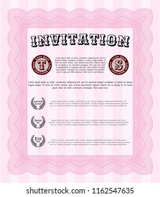 Pink Retro invitation template. Sophisticated design. Detailed. With background. 