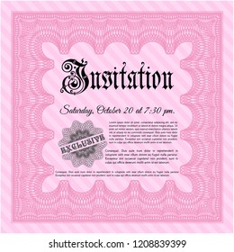 Pink Retro invitation template. Sophisticated design. Complex background. Detailed. 