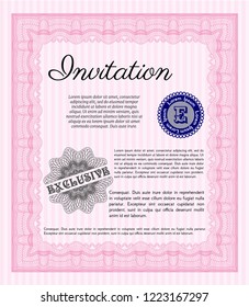 Pink Retro invitation template. Sophisticated design. With complex linear background. Customizable, Easy to edit and change colors. 