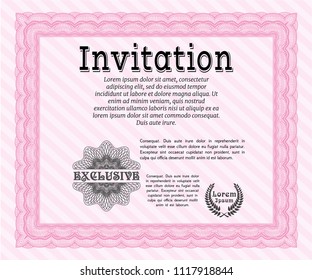 Pink Retro invitation template. Vector illustration. Easy to print. Retro design. 