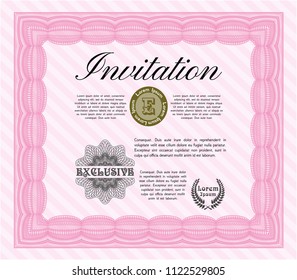 Pink Retro invitation template. Vector illustration. Easy to print. Artistry design. 