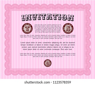 Pink Retro invitation template. Vector illustration. Complex background. Excellent design. 