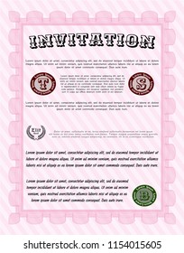 Pink Retro invitation template. Vector illustration. Easy to print. Retro design. 