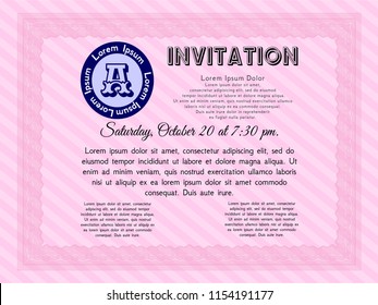 Pink Retro invitation template. Vector illustration. Easy to print. Lovely design. 