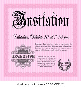 Pink Retro invitation template. Vector illustration. With complex background. Beauty design. 