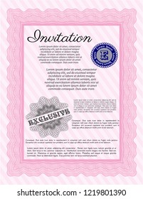 Pink Retro invitation template. Vector illustration. With quality background. Money design. 