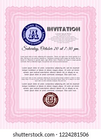 Pink Retro invitation template. Vector illustration. With quality background. Modern design. 