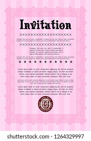 Pink Retro invitation template. Vector illustration. Complex background. Money style design. 