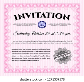 Pink Retro invitation template. Vector illustration. With complex background. Elegant design. 