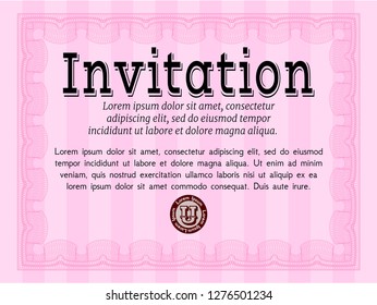 Pink Retro invitation template. Vector illustration. With complex linear background. Money style design. 