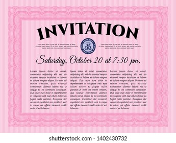 Pink Retro invitation template. Vector illustration. With complex background. Retro design. 